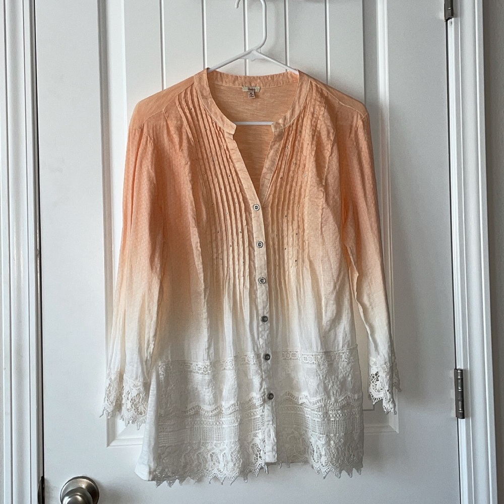 Reba Women Orange & White Blouse Western